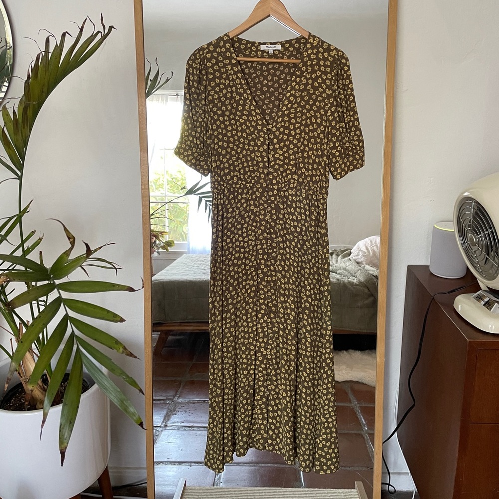 Madewell Woodcut Flowers Button Cuff Midi Dress, 2